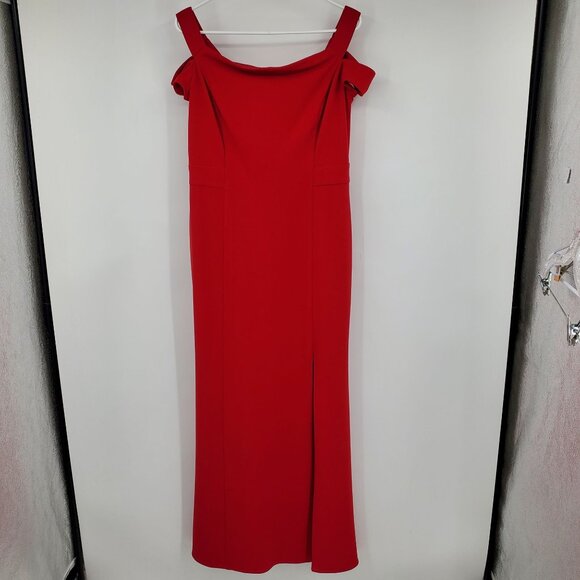 Lauren Ralph Lauren Partial Off The Shoulder Long Red Formal Maxi Gown Dress 14 - Picture 1 of 11